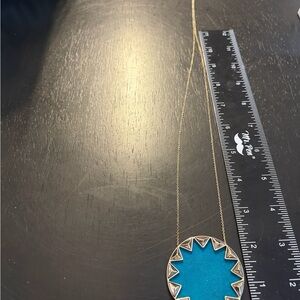 House of Harlow Suede Gold and Turquoise Blue Geometric Pendant Necklace